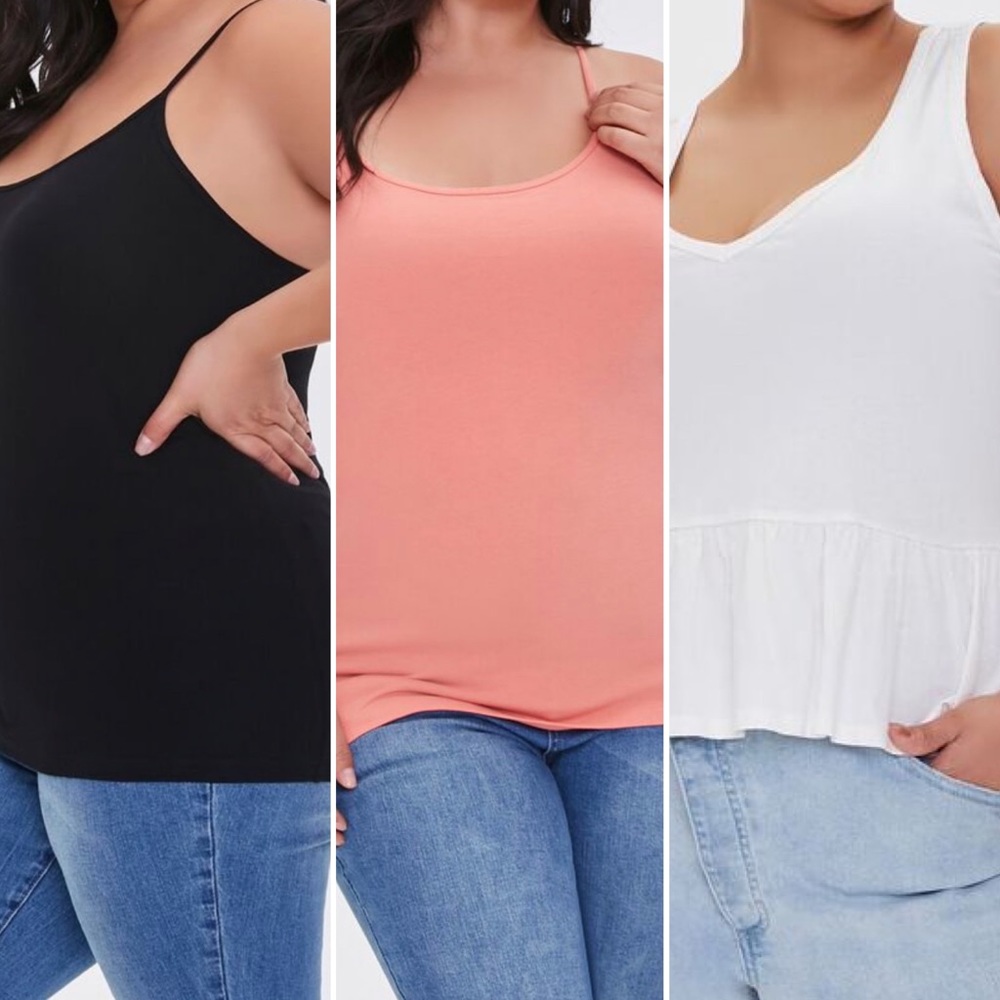 Set of 3 - Forever 21 Shirts Sz 1X & 2X; 2 Camisoles & 1 Tank Top